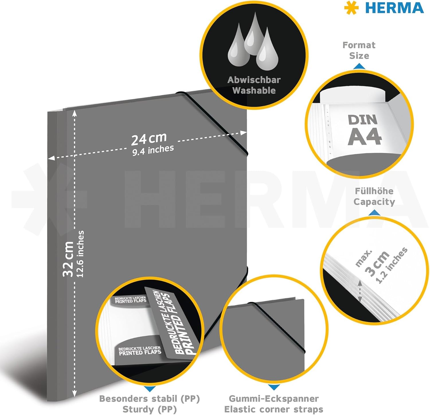 HERMA Sammelmappe A4 Fussball, Kinder Eckspanner-Mappe aus Kunststoff mit Sport Motiv, Gummizug, Innenklappen und Innendruck für Jungen und Mädchen