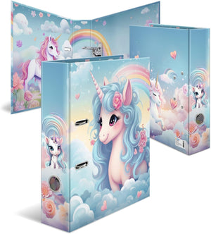 HERMA Ordner A4 Happy Einhorn, 7 cm breit, Ringordner mit Kindergarten Motiv, bunter Aktenordner mit Innendruck für Jungen, Mädchen und Kinder