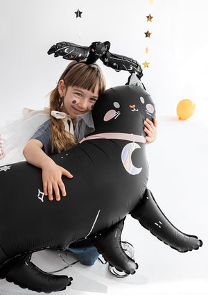 Folienballon schwarze Katze 81x80cm - XXL Ballon für Helium oder Luft - großer Luftballon für Gruselparty Kindergeburtstag Geburtstag - Folienluftballon als Partydeko - Schwarz
