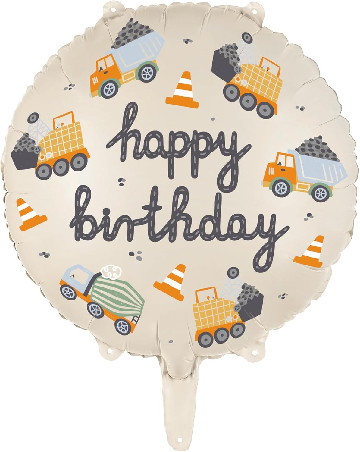 Folienballon Happy Birthday 35cm - Ballon für Helium oder Luft - Luftballon Bagger für Baustelle Kindergeburtstag - Baufahrzeuge Folienluftballon als Geburtstagsdeko - Beige Bunt