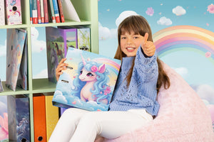 HERMA Ordner A4 Happy Einhorn, 7 cm breit, Ringordner mit Kindergarten Motiv, bunter Aktenordner mit Innendruck für Jungen, Mädchen und Kinder