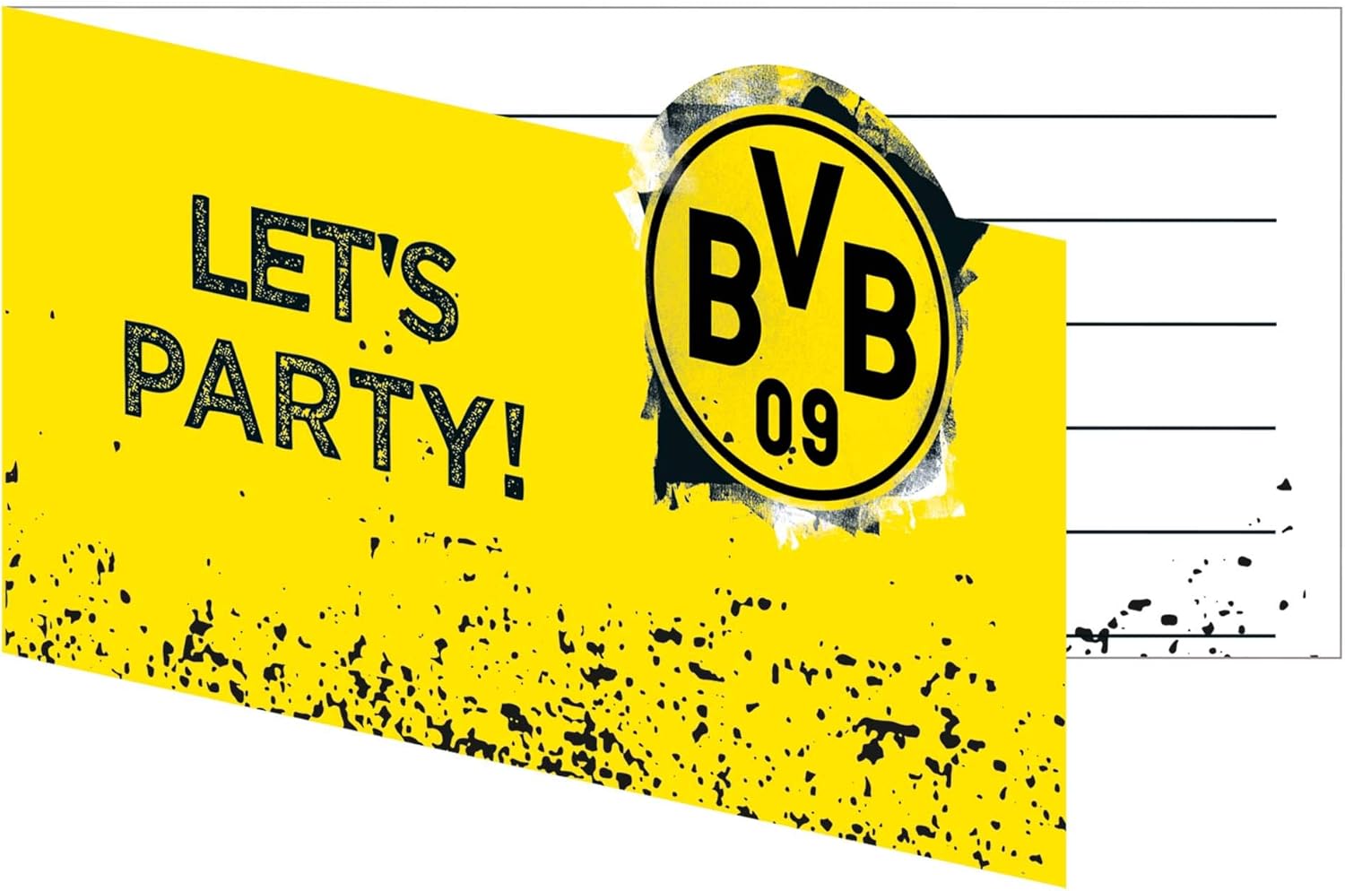 Amscan 9908534 - Einladungskarten BVB, 8 Stück, mit Umschlag, 13,9 x 8 cm, Borussia Dortmund, Fußball, Party, Fan, Geburtstag