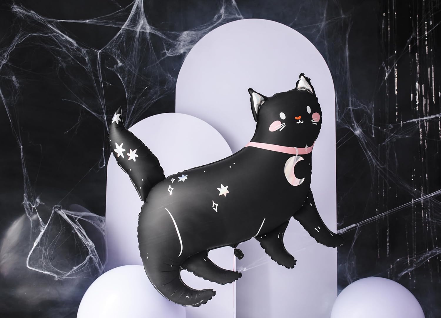Folienballon schwarze Katze 81x80cm - XXL Ballon für Helium oder Luft - großer Luftballon für Gruselparty Kindergeburtstag Geburtstag - Folienluftballon als Partydeko - Schwarz