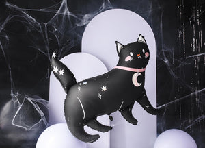 Folienballon schwarze Katze 81x80cm - XXL Ballon für Helium oder Luft - großer Luftballon für Gruselparty Kindergeburtstag Geburtstag - Folienluftballon als Partydeko - Schwarz