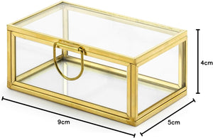 Box aus Glas 9x5.5x4cm Deko Schmuckkasten Deckel Schmuckbox Ringbox Geschenkbox Hochzeit klar gold
