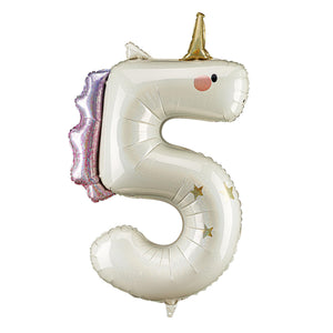 Folienballon Einhorn Ziffer 4-93cm - Luftballon für Helium oder Luft - Kunststoffballon für Kindergeburtstag Kinderparty Babyfeier - Ballon für Feste - Weiß Gold Pink