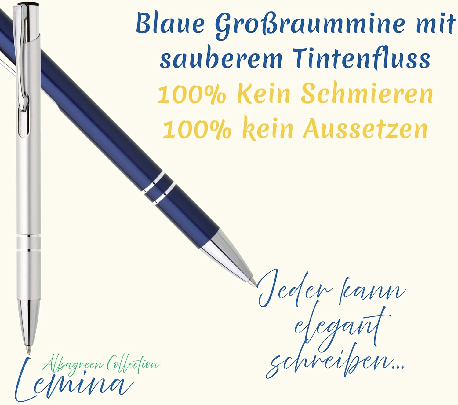 Metall Kugelschreiber 10er Set Hochwertige Blaue Tinte Premium Kullis für Büro Schule und Haushalt (Silber)