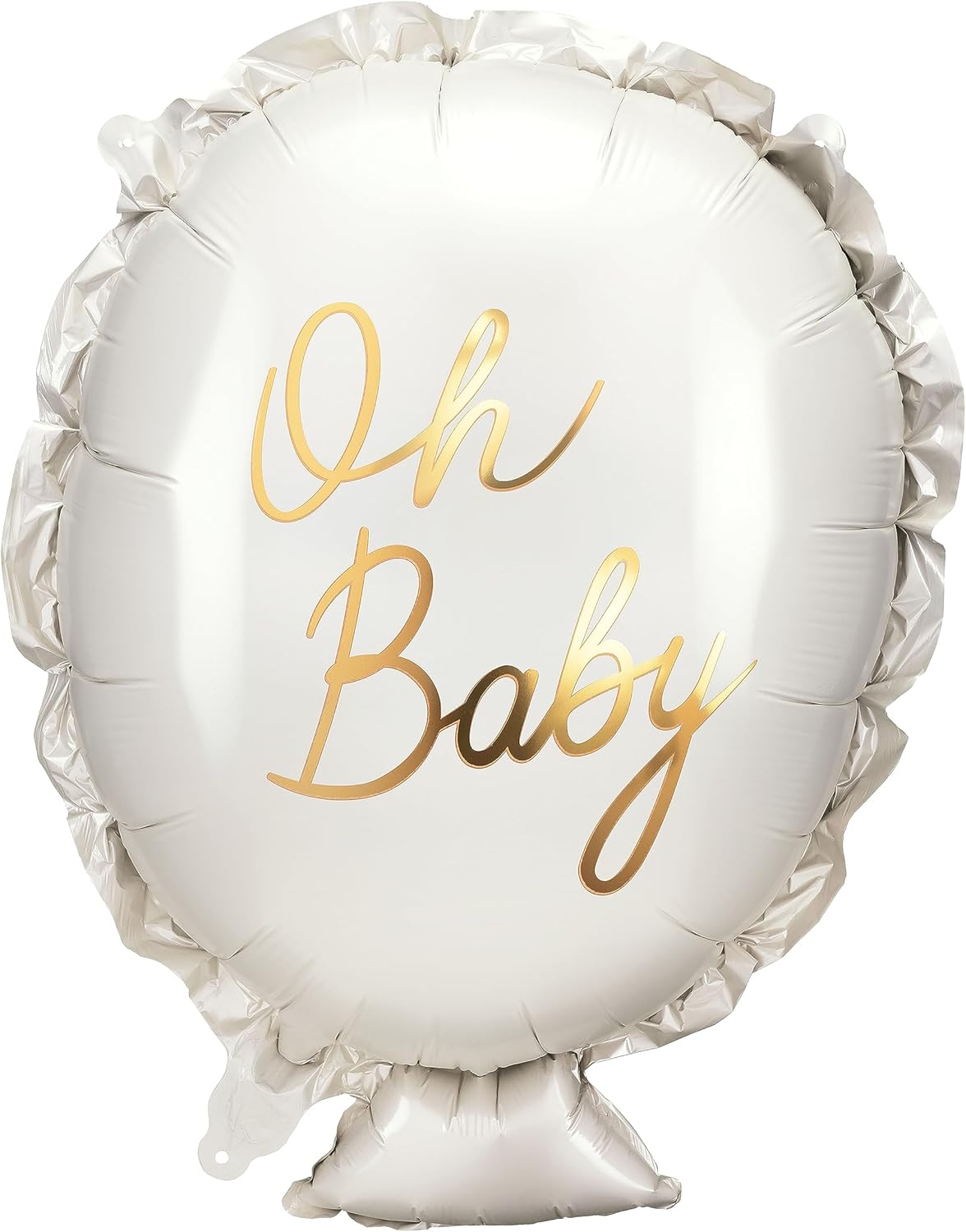 Folienballon mit Oh Baby Schrift 37x53cm - Ballon für Helium oder Luft - Luftballon für Baby Shower Babyparty Junge Mädchen - Folienluftballon als Geschenk zur Geburt - Weiß Gold
