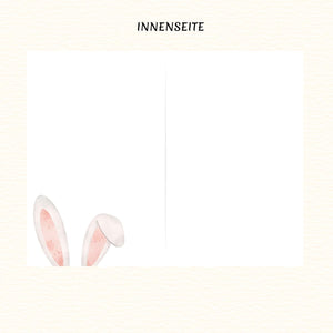 Grußkarten Ostern mit Umschlag | Hochwertige Klappkarte Osterkarte | Ideale Größe DIN A6 | 120g | Made in EU (Hase mit rundem Ei)