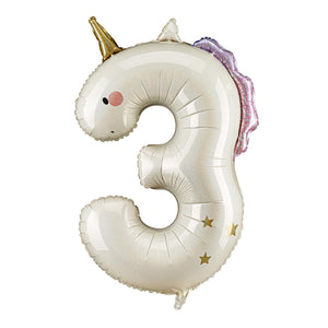 Folienballon Einhorn Ziffer 4-93cm - Luftballon für Helium oder Luft - Kunststoffballon für Kindergeburtstag Kinderparty Babyfeier - Ballon für Feste - Weiß Gold Pink
