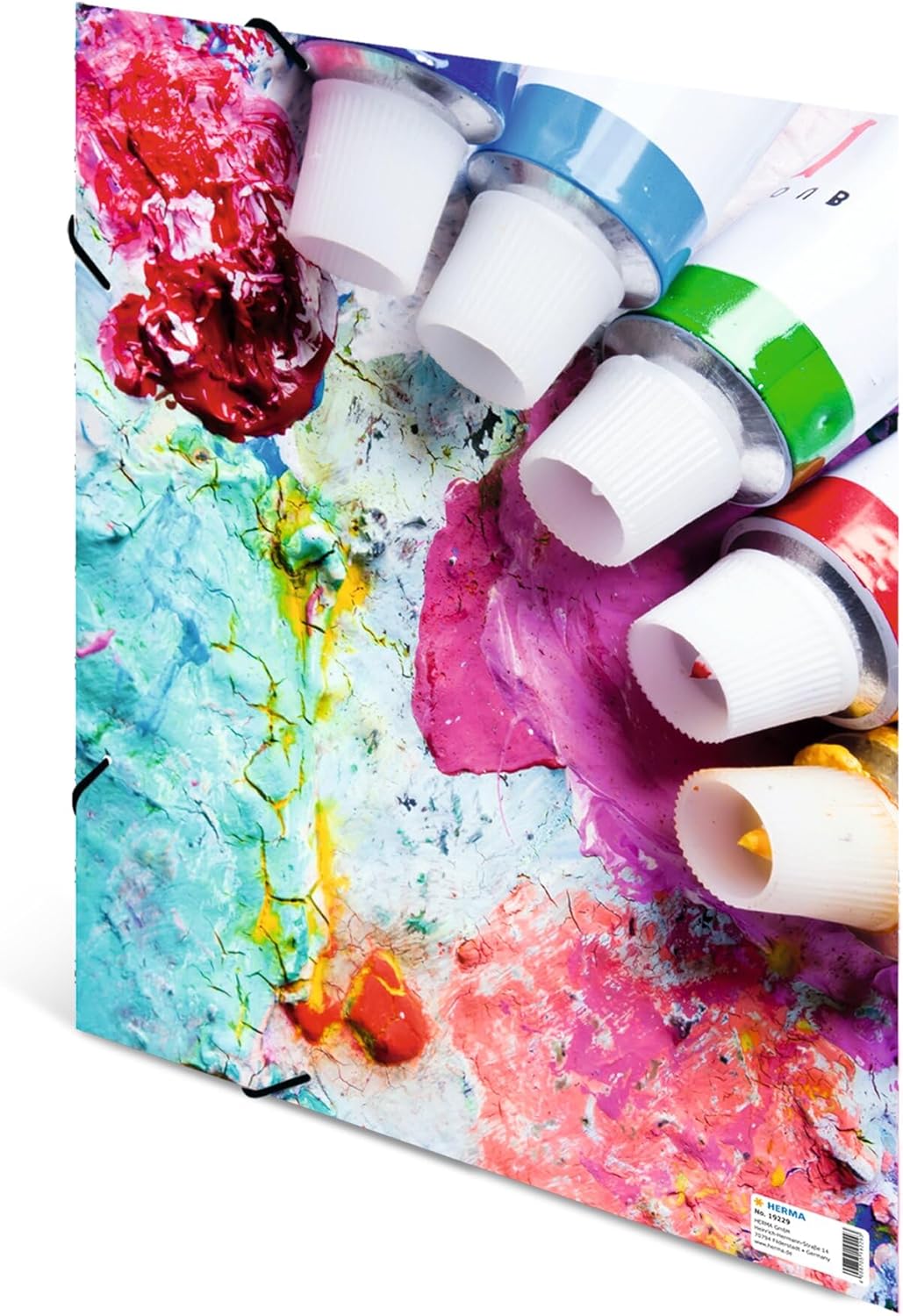 HERMA Sammelmappen A3 Farben Set, 3 Stück, Kinder Eckspanner-Mappen aus Pappe mit Kunst Motiv, Gummizug, Innenklappen und Innendruck für Jungen und Mädchen