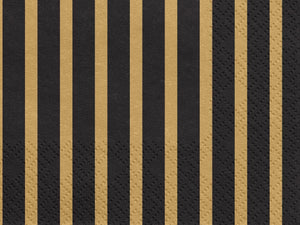 PartyDeco Servietten Streifen 20 Stück 33x33cm 1/4-Falz 3-lagig Papierservietten Geburtstag schwarz Gold