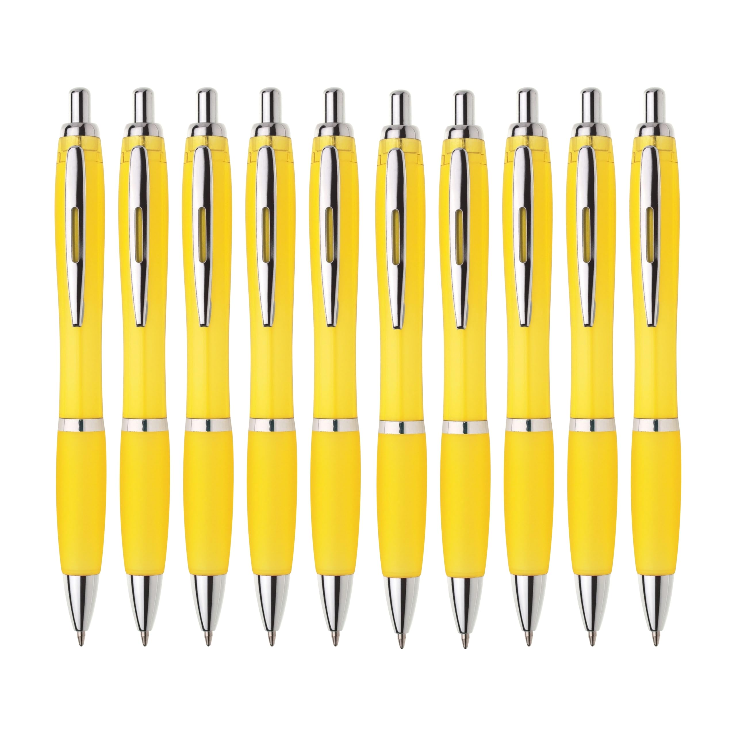 Kugelschreiber ergonomisch | 10 Stück | Hochwertige Tinte in Blau | Für Büro Schule und Haushalt | Transparent (Pink)