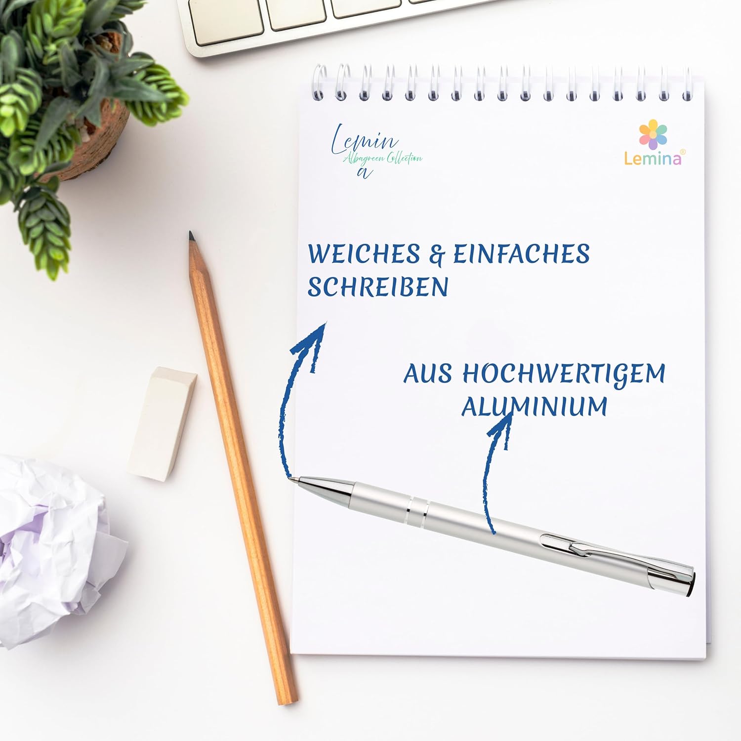 Metall Kugelschreiber 10er Set Hochwertige Blaue Tinte Premium Kullis für Büro Schule und Haushalt (Silber)