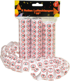 Udo Schmidt 11479 Luftschlangen-3 Rollen je 9 STK. -Verkehrszeichen, Zahl 18
