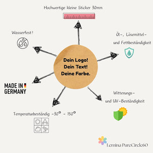 Kleine hochwertige Aufkleber selbst gestalten 30mm Individuell gestalten | selbstklebend, wetterfest & glänzend | Sticker mit Logo oder Text