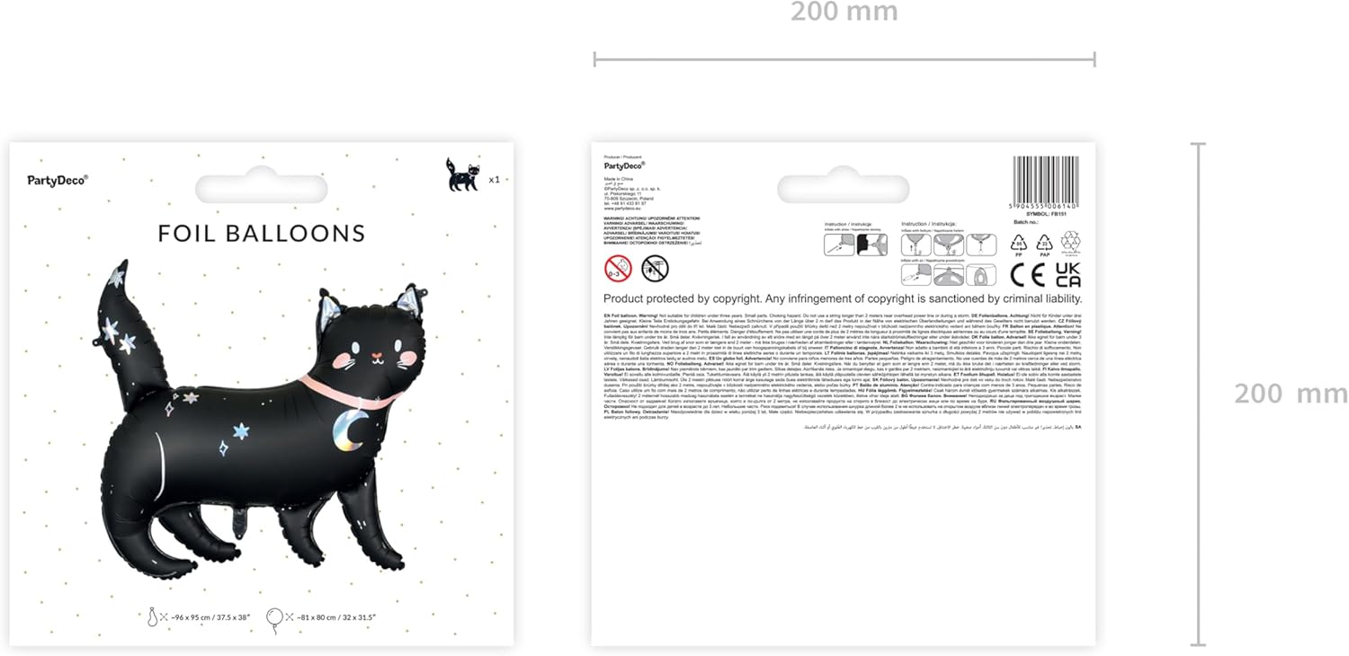 Folienballon schwarze Katze 81x80cm - XXL Ballon für Helium oder Luft - großer Luftballon für Gruselparty Kindergeburtstag Geburtstag - Folienluftballon als Partydeko - Schwarz