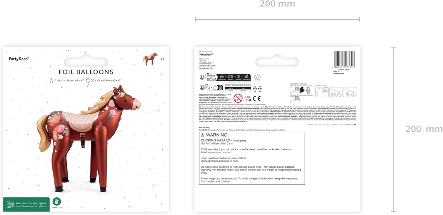 Folienballon Pferd 101x105cm - XXL Ballon für Helium oder Luft - Luftballon für Kindergeburtstag Mädchen Geburtstag - Tier Folienluftballon Tierballon - Geburtstagsdeko & Partydeko - Braun