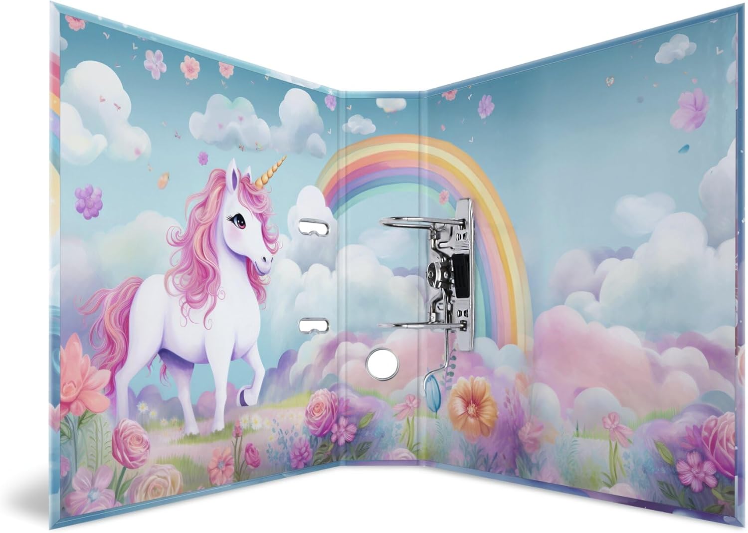 HERMA Ordner A4 Happy Einhorn, 7 cm breit, Ringordner mit Kindergarten Motiv, bunter Aktenordner mit Innendruck für Jungen, Mädchen und Kinder