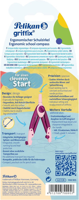 Pelikan griffix Schul-Zirkel, 150mm, mit Ersatzminen, Anspitzer und Spitzenschutz, Sweet Berry, 1 Stück