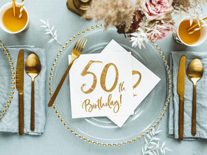 Servietten 50. Geburtstag 33x33 cm 3-lagig 20 Stück Papierservietten Servierten für Geburtstag und Party weiß Gold Bedruckt