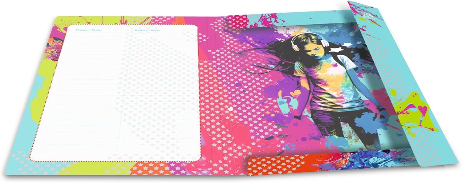 HERMA Sammelmappe A3 Musik Mädchen, Kinder Eckspanner-Mappe aus Pappe mit Kunst Motiv, Gummizug, Innenklappen und Innendruck für Jungen und Mädchen