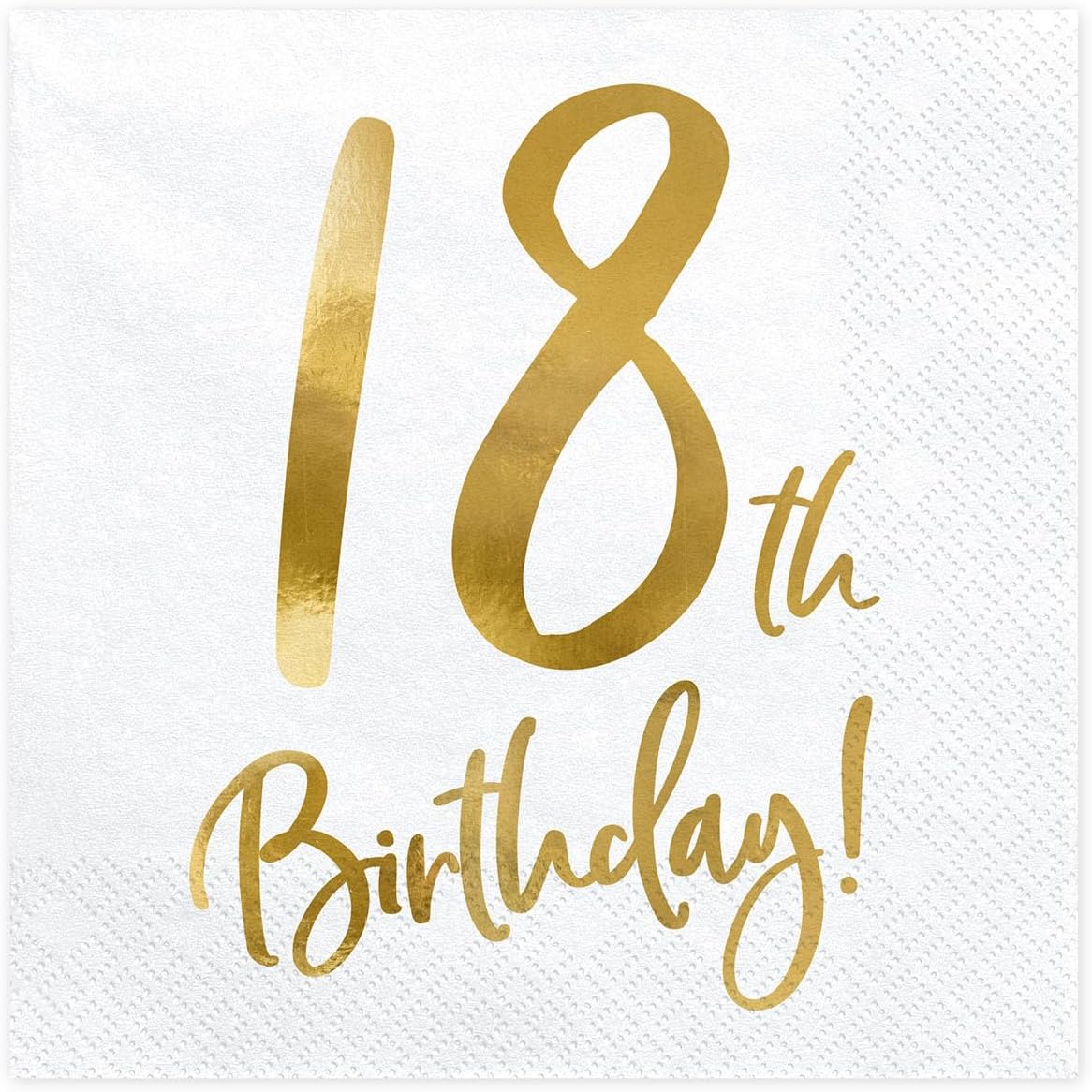 Party Deco Servietten für Geburtstag - 18th Birthday - 18. Geburtstag mit Goldschrift, 33 X 33 cm - Geburtstagsdeko Papierservietten für Event, Geburtstagparty, Jubiläum, Geburtstagsfeier