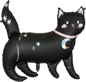 Folienballon schwarze Katze 81x80cm - XXL Ballon für Helium oder Luft - großer Luftballon für Gruselparty Kindergeburtstag Geburtstag - Folienluftballon als Partydeko - Schwarz