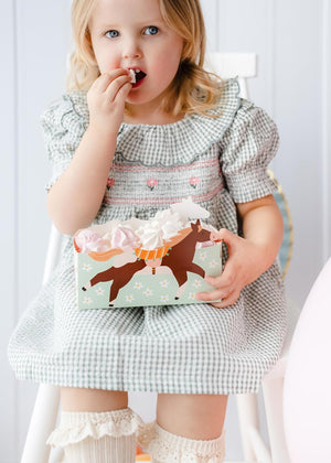 Snackbox Kinder 17x11x7cm 3er Set - Fingerfood Schalen mit Pferde Motiv - Candy Bar & Salty Bar Boxen für Süßigkeiten und Party Snacks - Kindergeburtstag Deko & Partyzubehör - Grün Braun