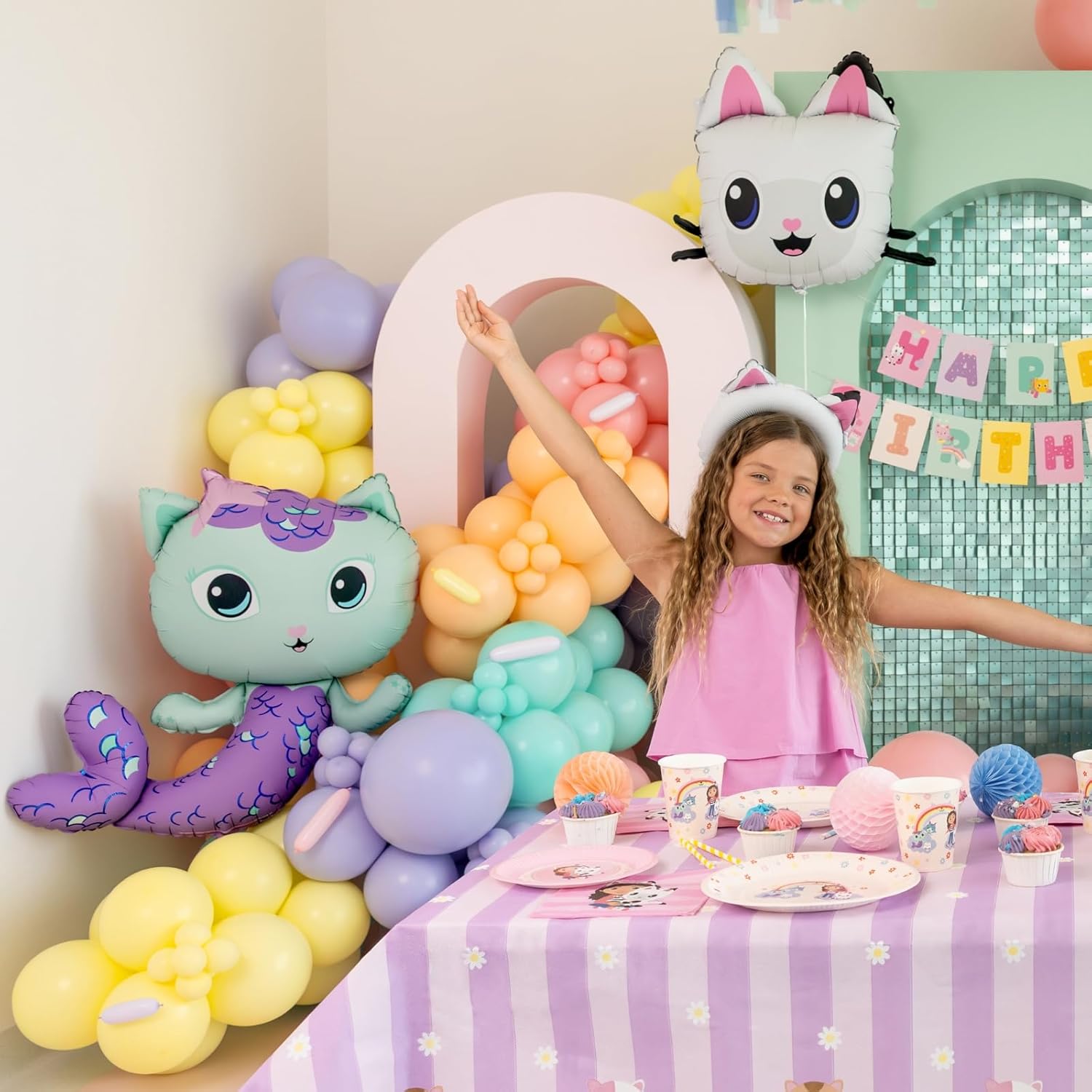 Folienballon Gabby's Dollhouse 82x80cm Meerkatze - Ballon für Helium oder Luft - Kindergeburtstag Mädchen Partydeko - Folienluftballon Geburtstagsdeko - Lila Türkis
