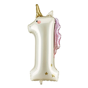 Folienballon Einhorn Ziffer 4-93cm - Luftballon für Helium oder Luft - Kunststoffballon für Kindergeburtstag Kinderparty Babyfeier - Ballon für Feste - Weiß Gold Pink