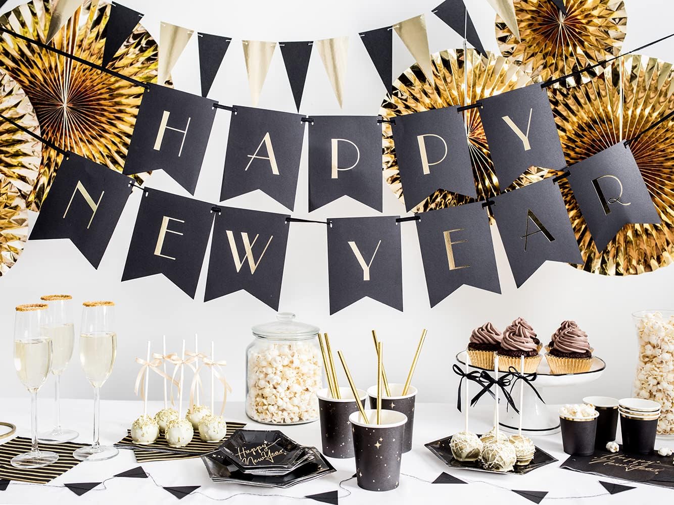 PartyDeco Servietten Streifen 20 Stück 33x33cm 1/4-Falz 3-lagig Papierservietten Geburtstag schwarz Gold