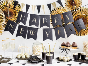 PartyDeco Servietten Streifen 20 Stück 33x33cm 1/4-Falz 3-lagig Papierservietten Geburtstag schwarz Gold