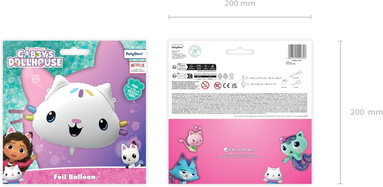 Folienballon Gabby's Dollhouse Kuchi 67x43cm - Ballon für Helium oder Luft - Kindergeburtstag Mädchen Partydeko - Cakey Folienluftballon Geburtstagsdeko - Weiß