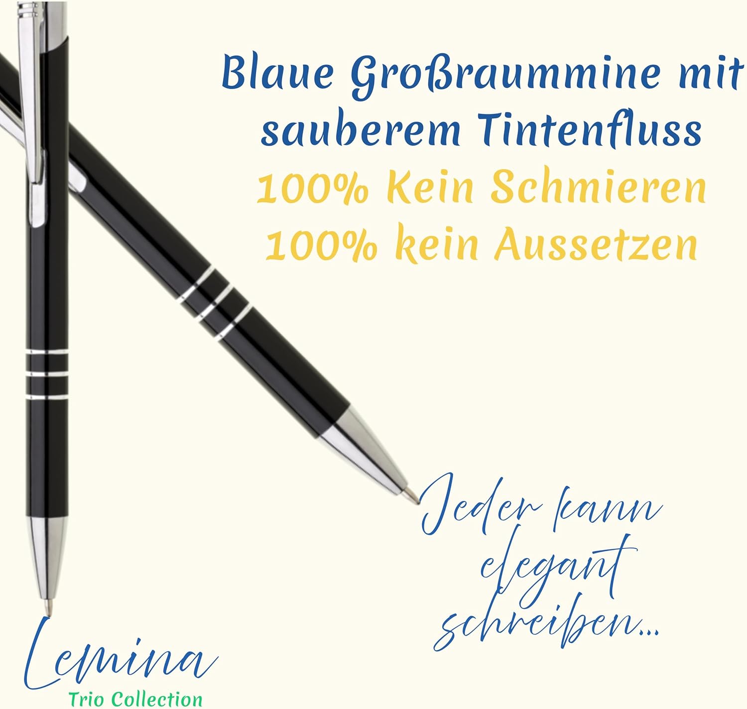 Kugelschreiber Metall 10er Set Hochwertige Blaue Tinte Premium Kullis für Büro Schule und Haushalt (Schwarz)