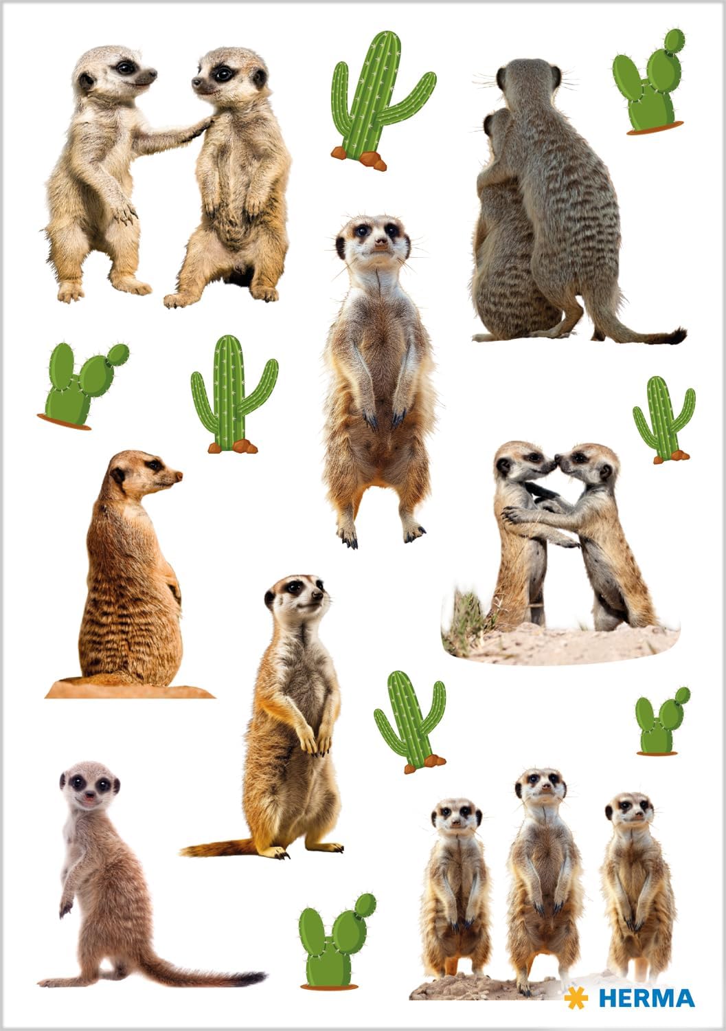 HERMA Erdmännchen Aufkleber, Tier Sticker für Kinder & Kleinkinder, Kinderaufkleber mit Erdmännchen Motiv für Stickeralbum Scrapbook Fotoalbum Geschenk Geburtstag Dekoration Briefe Basteln