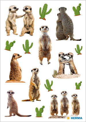 HERMA Erdmännchen Aufkleber, Tier Sticker für Kinder & Kleinkinder, Kinderaufkleber mit Erdmännchen Motiv für Stickeralbum Scrapbook Fotoalbum Geschenk Geburtstag Dekoration Briefe Basteln