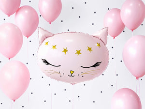 Shape Folienballon "Katze mit Sternen" Rosa/Gold | 48 x 36cm