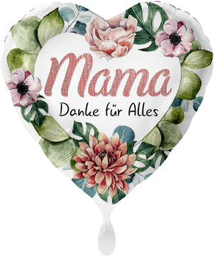Herz Folienballon * MAMA - DANKE FÜR ALLES * als Deko für Muttertag | Größe: 43cm | Partydeko Luftballon Ballon Geschenk
