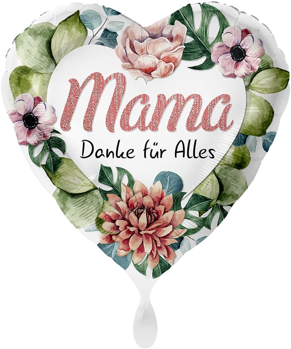 Herz Folienballon * MAMA - DANKE FÜR ALLES * als Deko für Muttertag | Größe: 43cm | Partydeko Luftballon Ballon Geschenk