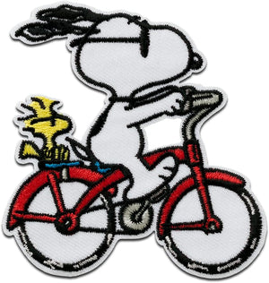 Mono Quick Peanuts Snoopy Fahrrad - Aufnäher, Bügelbild, Aufbügler, Applikationen, Patches, Flicken, zum aufbügeln, Größe: 7,8 x 7,4 cm