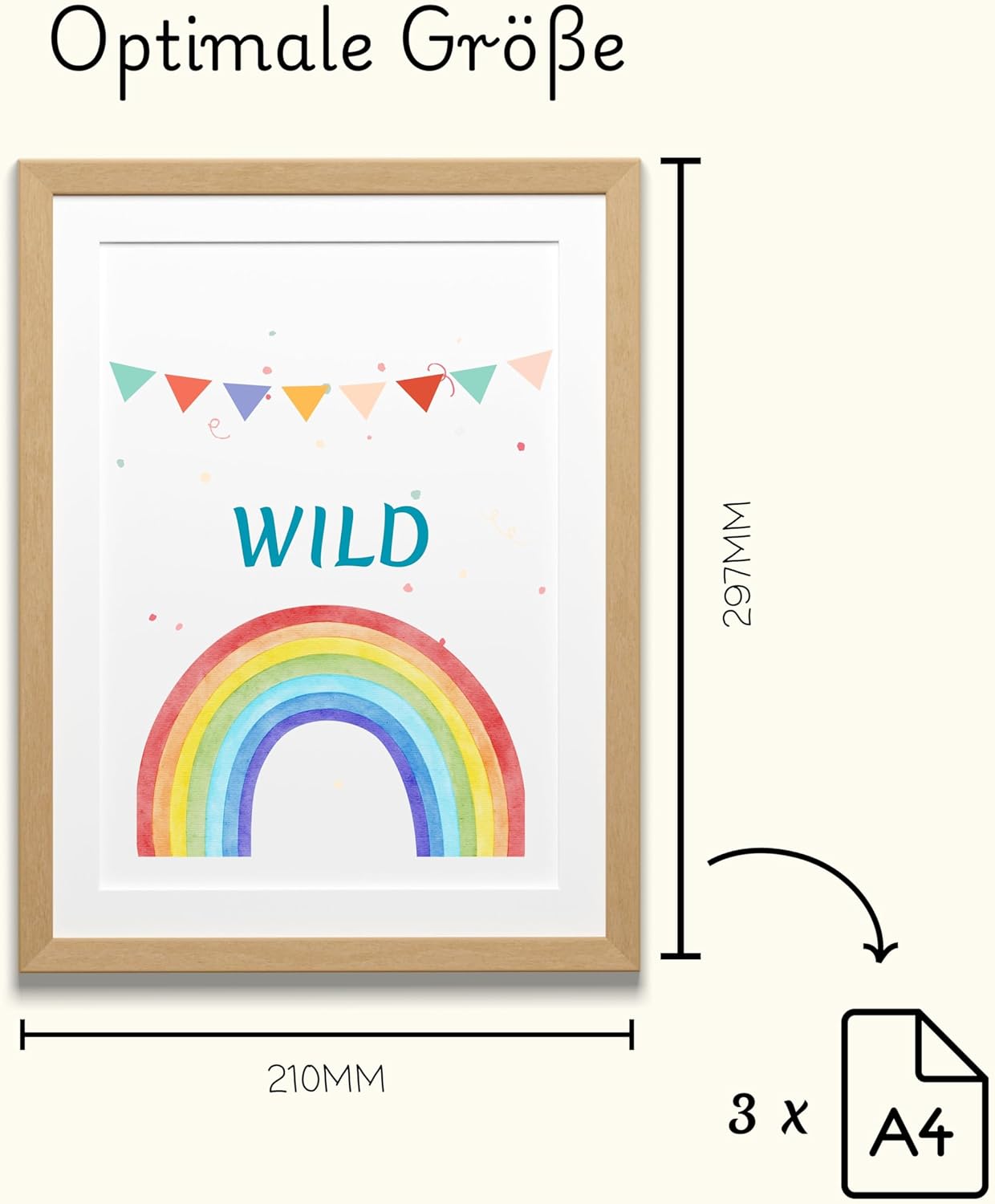 Lemina Affirmationsposter Kinder Bilder Kinderzimmer DIN A4 (21x30cm) Poster 3er Set Wanddeko Babyzimmer Deko Tierbilder (Frech Wild Wunderbar)