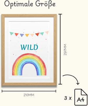 Lemina Affirmationsposter Kinder Bilder Kinderzimmer DIN A4 (21x30cm) Poster 3er Set Wanddeko Babyzimmer Deko Tierbilder (Frech Wild Wunderbar)
