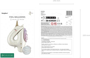 Folienballon Einhorn Ziffer 4-93cm - Luftballon für Helium oder Luft - Kunststoffballon für Kindergeburtstag Kinderparty Babyfeier - Ballon für Feste - Weiß Gold Pink