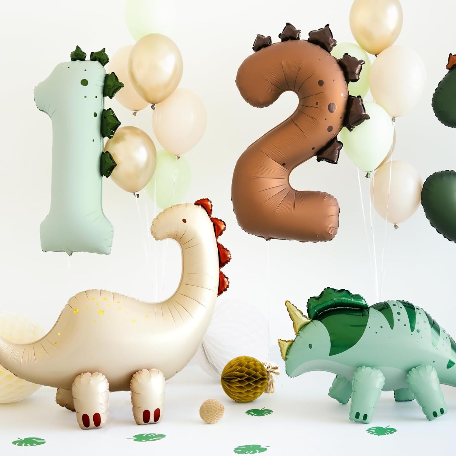 Folienballon Ziffer 1 Zahlenballon 92cm Dinosaurier - XXL Ballon für Helium oder Luft - großer Luftballon für Geburtstag Jubiläum Babyparty - Folienluftballon als Geburtstagsdeko Partydeko - Mintgrün