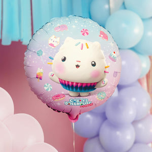 Folienballon Gabby's Dollhouse Kuchi 35cm - Ballon für Helium oder Luft - Kindergeburtstag Mädchen Partydeko - Cakey Folienluftballon Geburtstagsdeko - Rosa Weiß
