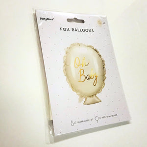 Folienballon mit Oh Baby Schrift 37x53cm - Ballon für Helium oder Luft - Luftballon für Baby Shower Babyparty Junge Mädchen - Folienluftballon als Geschenk zur Geburt - Weiß Gold
