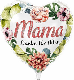 Herz Folienballon * MAMA - DANKE FÜR ALLES * als Deko für Muttertag | Größe: 43cm | Partydeko Luftballon Ballon Geschenk