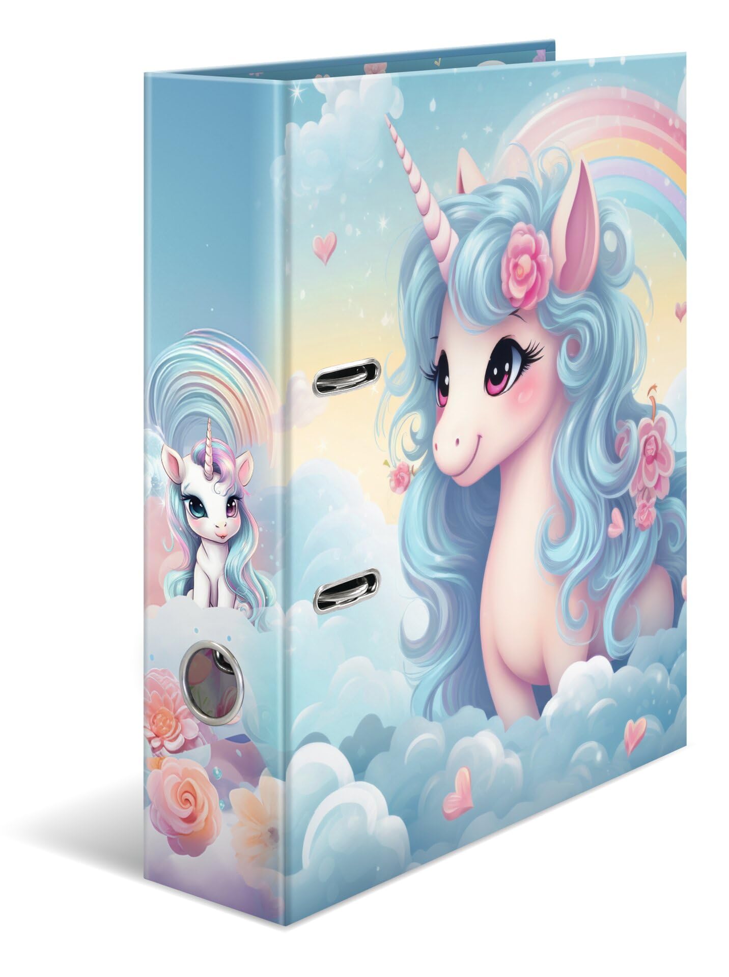 HERMA Ordner A4 Happy Einhorn, 7 cm breit, Ringordner mit Kindergarten Motiv, bunter Aktenordner mit Innendruck für Jungen, Mädchen und Kinder