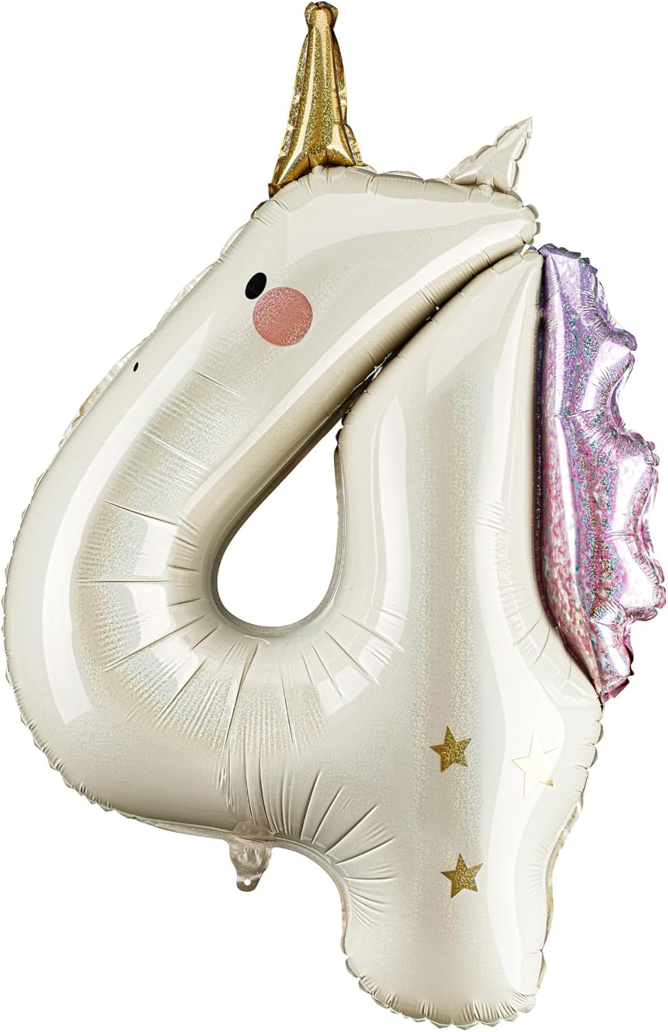 Folienballon Einhorn Ziffer 4-93cm - Luftballon für Helium oder Luft - Kunststoffballon für Kindergeburtstag Kinderparty Babyfeier - Ballon für Feste - Weiß Gold Pink